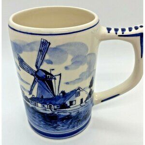 Blue Delft Made in Holland Hand Painted Mug Stein Windmill 20 oz Flower